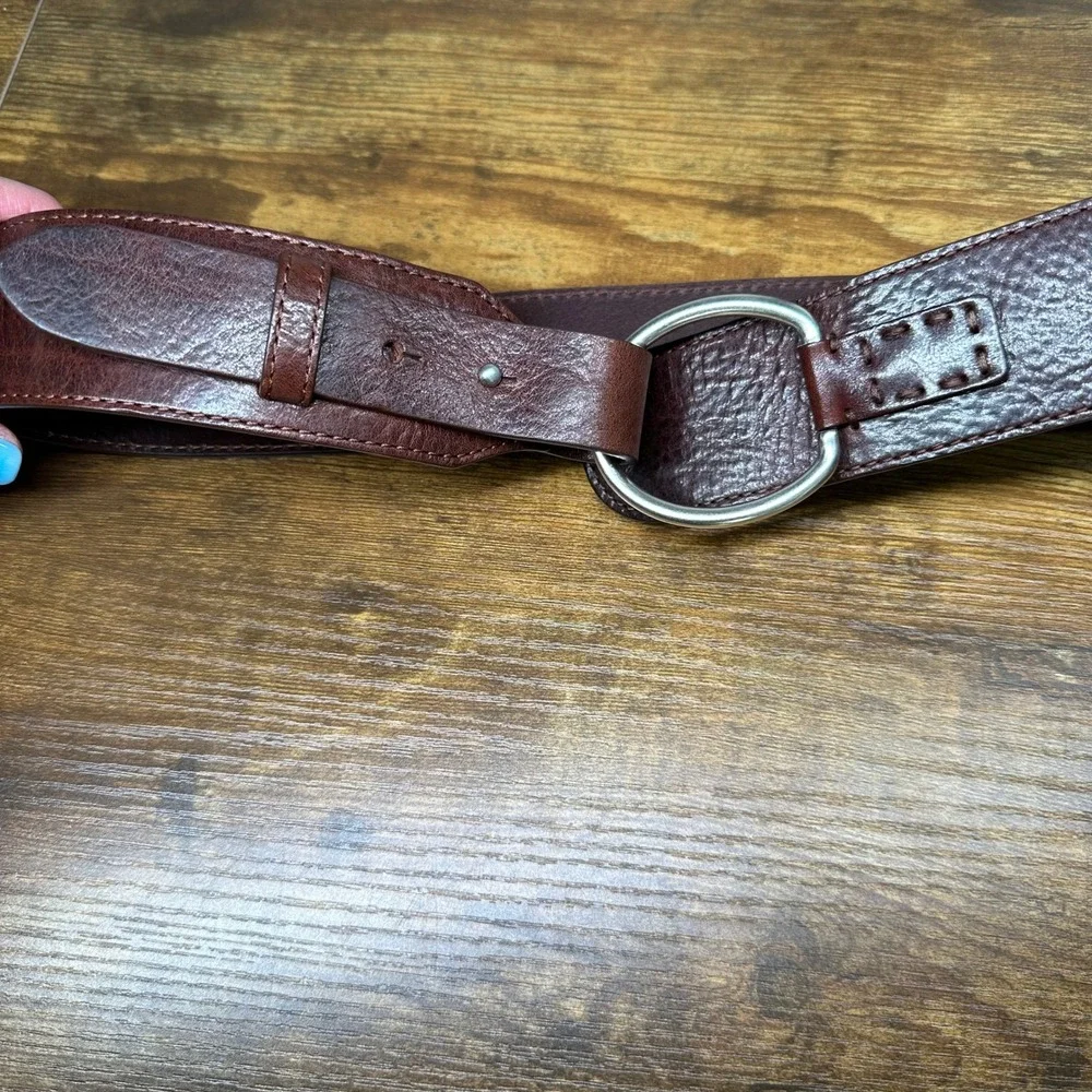 J. Jill Womens Dark Brown Leather Ring Buckle Belt Made in Italy BLT176951 XS/S
